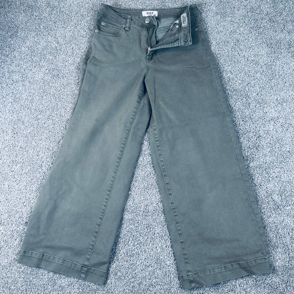 OAT New York Wide Leg Crop Pants Womens 25 High Rise Stretch Earthy Minimalist - Picture 2 of 9